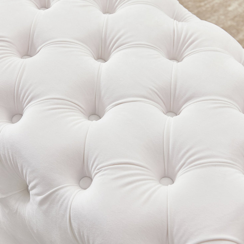English Elm Button-Tufted Velvet Ottoman Bench White 51.2" L Chrome Legs Upholstered Foam Seat Accent Stool W58839780