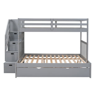 English Elm Twin Over Full Bunk Bed with Staircase Storage Drawers and Pull Out Trundle LT000025AAE-2