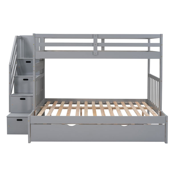 English Elm Twin Over Full Bunk Bed with Staircase Storage Drawers and Pull Out Trundle LT000025AAE-2