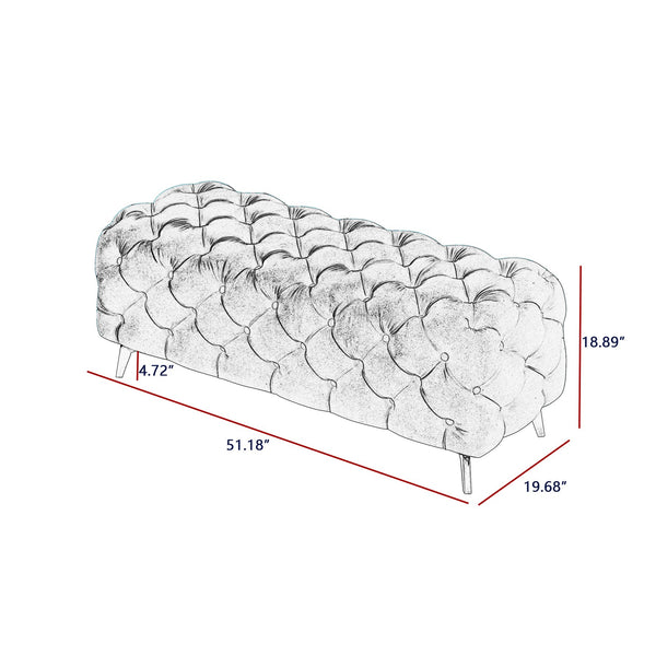 English Elm Button-Tufted Velvet Ottoman Bench White 51.2" L Chrome Legs Upholstered Foam Seat Accent Stool W58839780