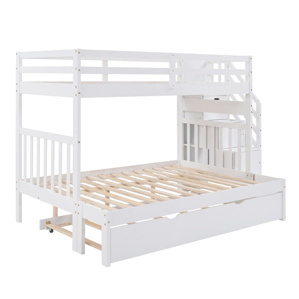 English Elm Twin Over Full Bunk Bed with Staircase Storage Drawers and Pull Out Trundle LT000025AAK-2