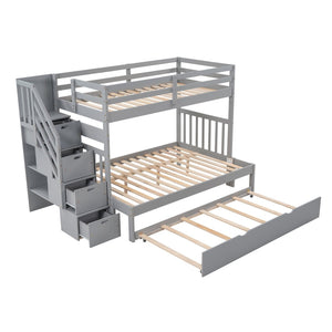 English Elm Twin Over Full Bunk Bed with Staircase Storage Drawers and Pull Out Trundle LT000025AAE-2