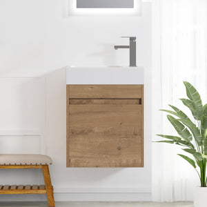 English Elm 18'' Floating Vanity with White Resin Sink, Soft-Close Door, Open Shelf Storage, Water-Resistant Finish W99936260