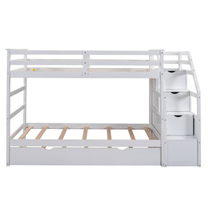 English Elm Twin-over-twin Bunk Bed with Trundle Stair Storage Kids Shared Bedroom White LT000064AAK
