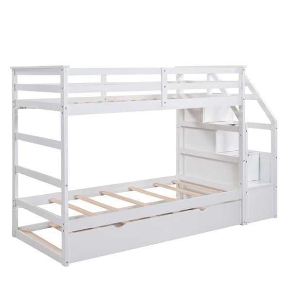 English Elm Twin-over-twin Bunk Bed with Trundle Stair Storage Kids Shared Bedroom White LT000064AAK