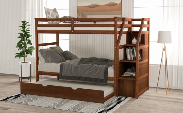 English Elm Twin-over-twin Bunk Bed with Trundle Stair Storage Kids Shared Bedroom White LT000064AAD