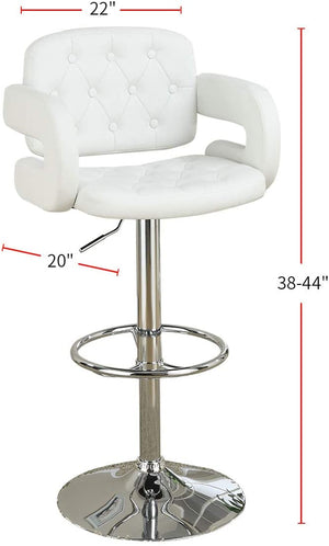 English Elm Classic Tufted Faux Leather Armrest Bar Stool with Chrome Base, Adjustable Height Swivel Comfort White 17 L x 23 W x 21 H HS00F1562-ID-AHD