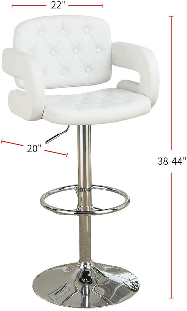 English Elm Classic Tufted Faux Leather Armrest Bar Stool with Chrome Base, Adjustable Height Swivel Comfort White 17 L x 23 W x 21 H HS00F1562-ID-AHD