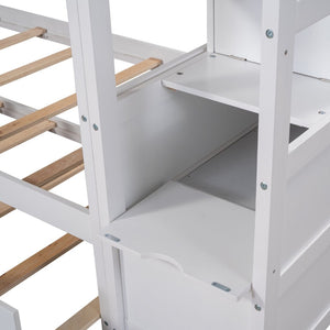 English Elm Twin-over-twin Bunk Bed with Trundle Stair Storage Kids Shared Bedroom White LT000064AAK