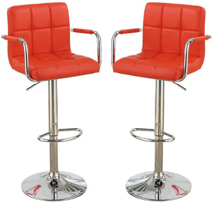 English Elm Contemporary Adjustable Height Bar Stools Set of 2 with Tufted Faux Leather Seats, Padded Arms and Back Red 22 L x 21 W x 22 H HS00F1558-ID-AHD
