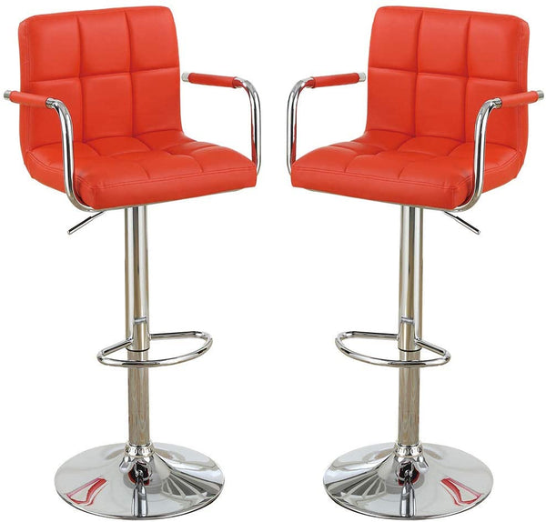 English Elm Contemporary Adjustable Height Bar Stools Set of 2 with Tufted Faux Leather Seats, Padded Arms and Back Red 22 L x 21 W x 22 H HS00F1558-ID-AHD