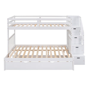 English Elm Twin Over Full Bunk Bed with Staircase Storage Drawers and Pull Out Trundle LT000025AAK-2