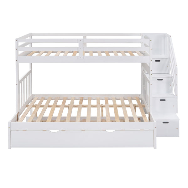 English Elm Twin Over Full Bunk Bed with Staircase Storage Drawers and Pull Out Trundle LT000025AAK-1