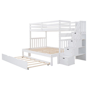 English Elm Twin Over Full Bunk Bed with Staircase Storage Drawers and Pull Out Trundle LT000025AAK-1