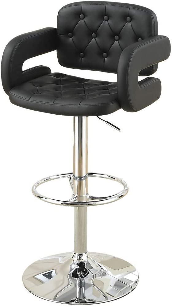 English Elm Classic Tufted Faux Leather Armrest Bar Stool with Chrome Base, Adjustable Height Swivel Comfort Black 17 L x 23 W x 21 H HS00F1561-ID-AHD