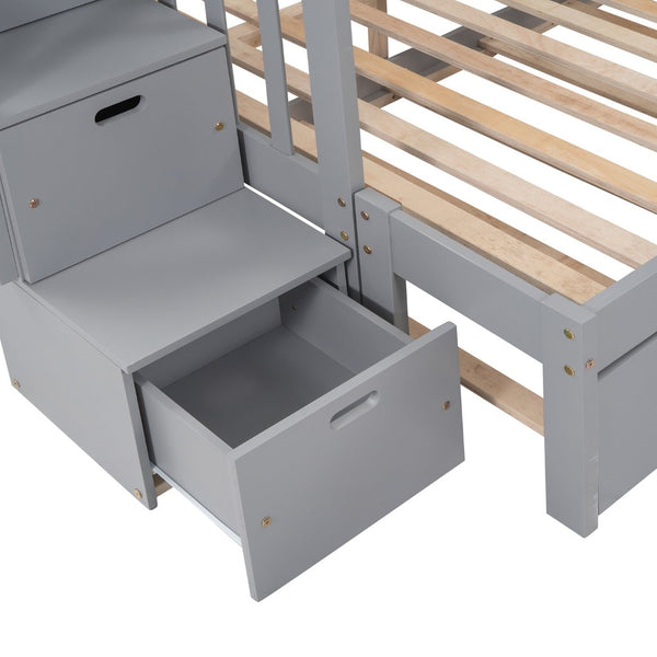 English Elm Twin Over Full Bunk Bed with Staircase Storage Drawers and Pull Out Trundle LT000025AAE-2