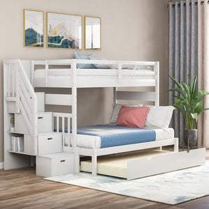 English Elm Twin Over Full Bunk Bed with Staircase Storage Drawers and Pull Out Trundle LT000025AAK-2