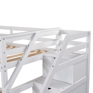 English Elm Twin-over-twin Bunk Bed with Trundle Stair Storage Kids Shared Bedroom White LT000064AAK
