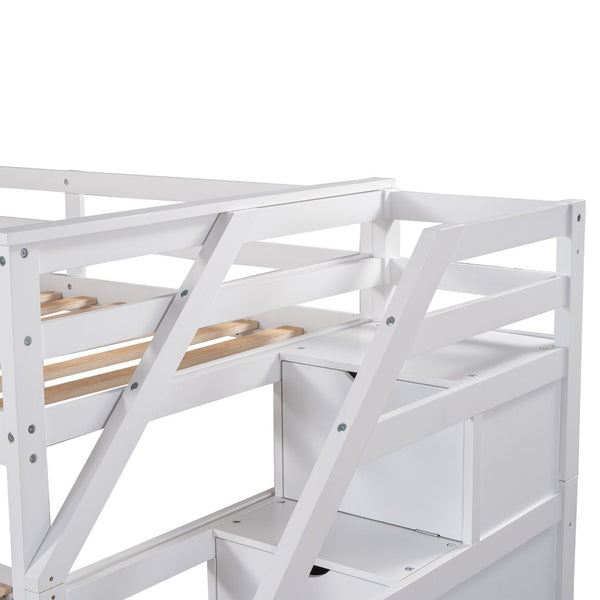 English Elm Twin-over-twin Bunk Bed with Trundle Stair Storage Kids Shared Bedroom White LT000064AAK