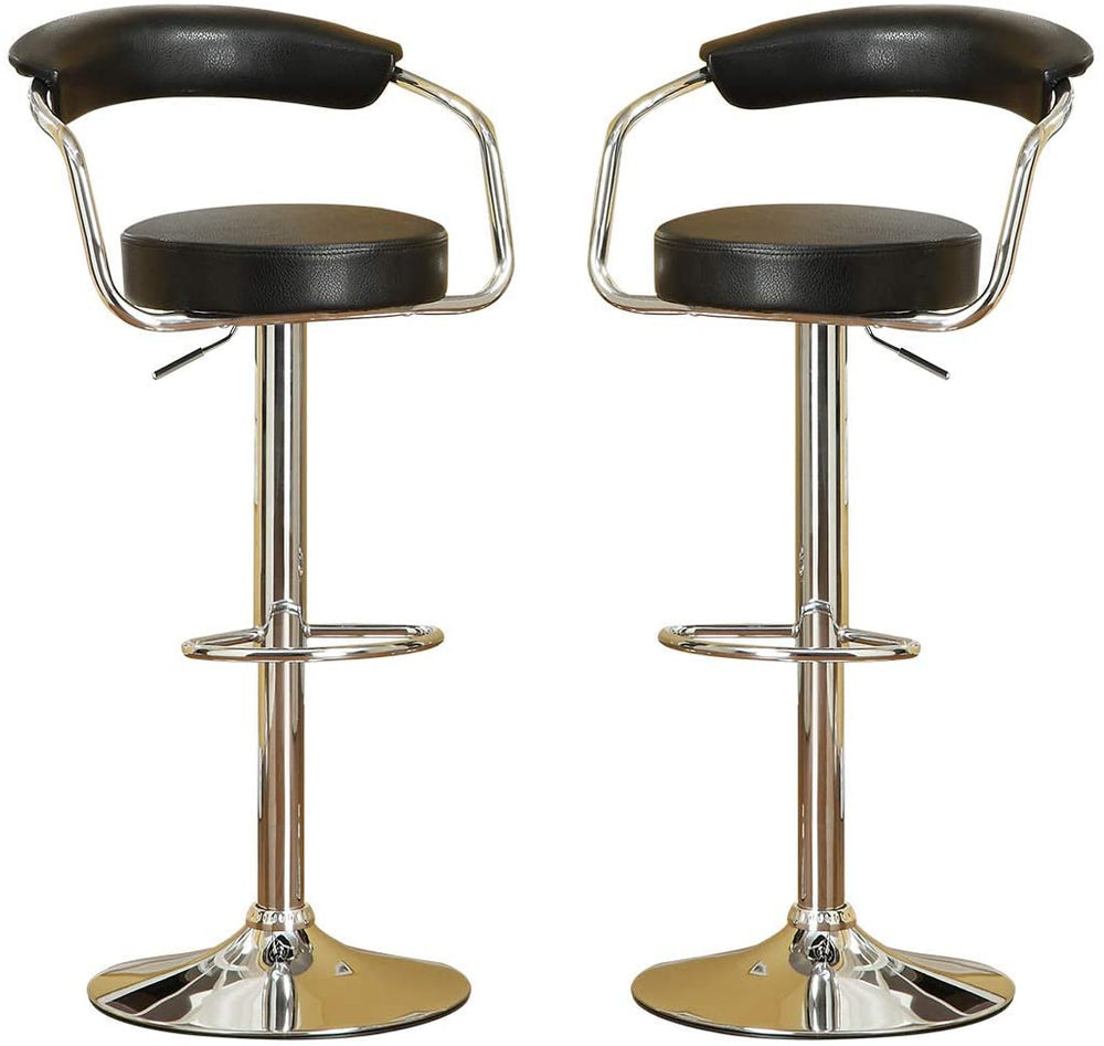 English Elm Contemporary Adjustable Height Bar Stools Set of 2 with Tufted Faux Leather Seats, Padded Arms and Back Black 16 L x 21 W x 23 H HS00F1559-ID-AHD