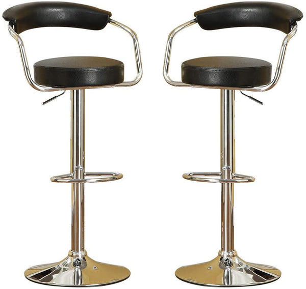 English Elm Contemporary Adjustable Height Bar Stools Set of 2 with Tufted Faux Leather Seats, Padded Arms and Back Black 16 L x 21 W x 23 H HS00F1559-ID-AHD