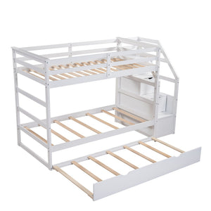 English Elm Twin-over-twin Bunk Bed with Trundle Stair Storage Kids Shared Bedroom White LT000064AAK
