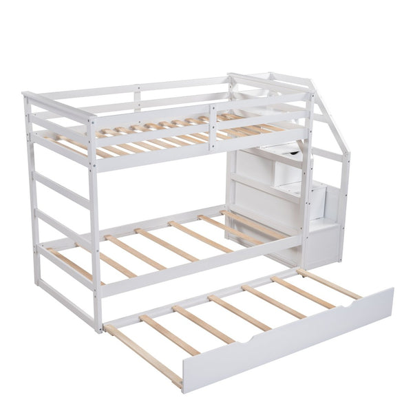 English Elm Twin-over-twin Bunk Bed with Trundle Stair Storage Kids Shared Bedroom White LT000064AAK