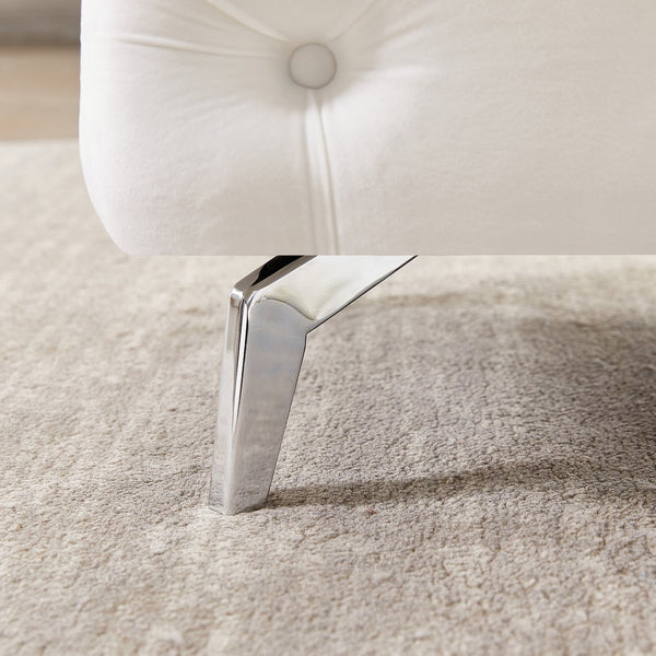 English Elm Button-Tufted Velvet Ottoman Bench White 51.2" L Chrome Legs Upholstered Foam Seat Accent Stool W58839780