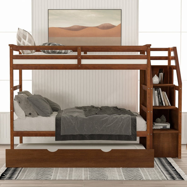 English Elm Twin-over-twin Bunk Bed with Trundle Stair Storage Kids Shared Bedroom White LT000064AAD