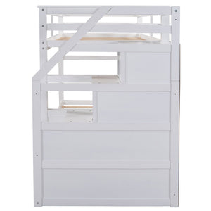 English Elm Twin-over-twin Bunk Bed with Trundle Stair Storage Kids Shared Bedroom White LT000064AAK