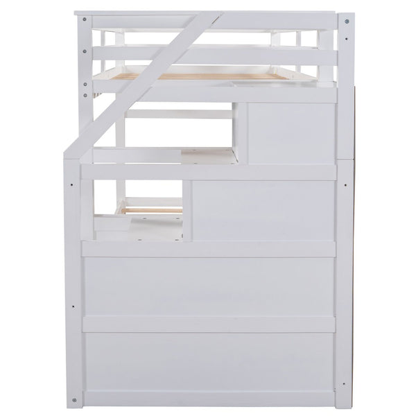 English Elm Twin-over-twin Bunk Bed with Trundle Stair Storage Kids Shared Bedroom White LT000064AAK