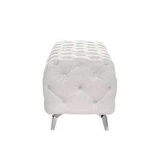 English Elm Button-Tufted Velvet Ottoman Bench White 51.2" L Chrome Legs Upholstered Foam Seat Accent Stool W58839780