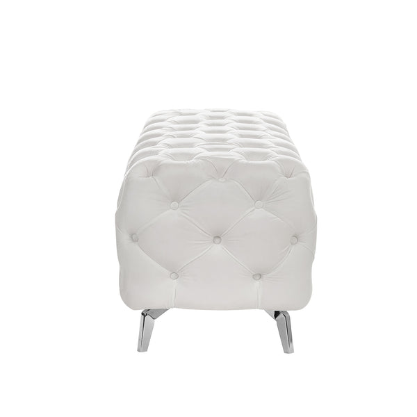 English Elm Button-Tufted Velvet Ottoman Bench White 51.2" L Chrome Legs Upholstered Foam Seat Accent Stool W58839780
