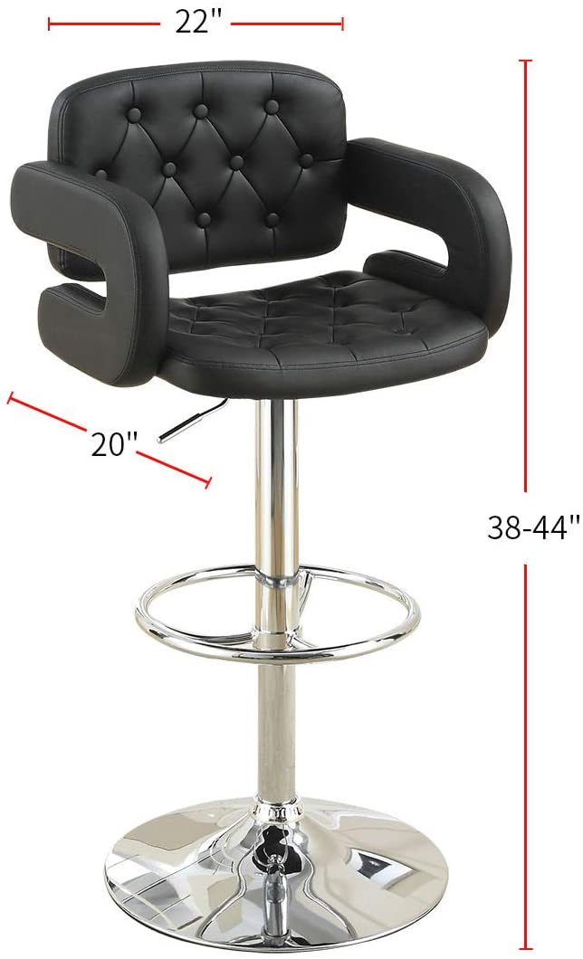 English Elm Classic Tufted Faux Leather Armrest Bar Stool with Chrome Base, Adjustable Height Swivel Comfort Black 17 L x 23 W x 21 H HS00F1561-ID-AHD