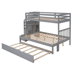 English Elm Twin Over Full Bunk Bed with Staircase Storage Drawers and Pull Out Trundle LT000025AAE-2