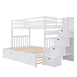 English Elm Twin Over Full Bunk Bed with Staircase Storage Drawers and Pull Out Trundle LT000025AAK-1