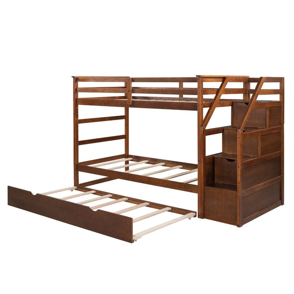 English Elm Twin-over-twin Bunk Bed with Trundle Stair Storage Kids Shared Bedroom White LT000064AAD