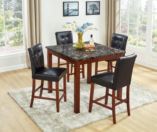English Elm Beautiful 5pc Counter Height Dining Set with Square Table and Faux Leather Upholstered Chairs, Modern Chic Design Brown 46.25 L x 46.25 W x 14 H ESFTID594-5PC-SHB