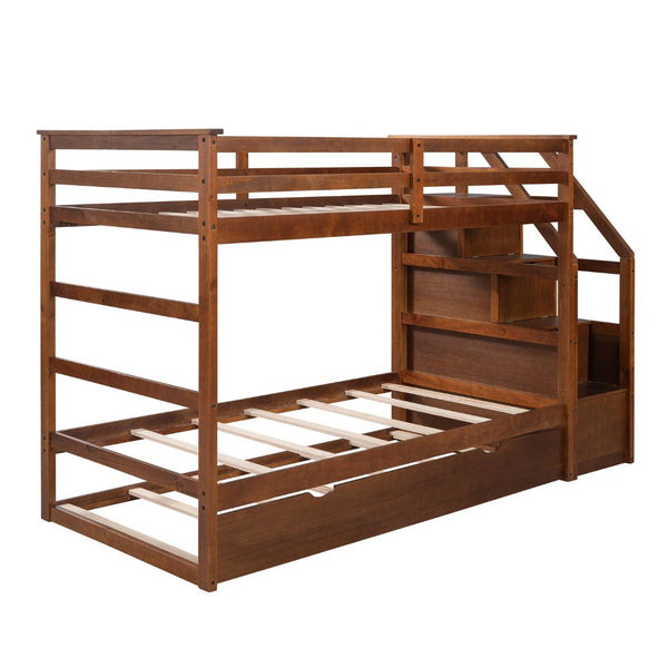 English Elm Twin-over-twin Bunk Bed with Trundle Stair Storage Kids Shared Bedroom White LT000064AAD