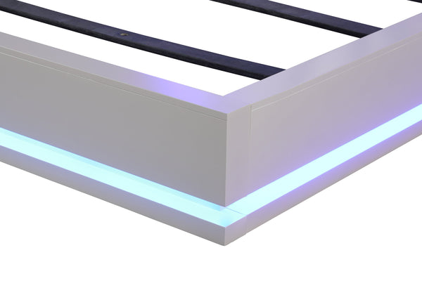 English Elm King Lux LED Wood Bed in Milky White with Channel Tufted Headboard, Crystal Accents & Ambient Lighting 659436120822