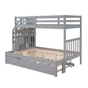 English Elm Twin Over Full Bunk Bed with Staircase Storage Drawers and Pull Out Trundle LT000025AAE-2