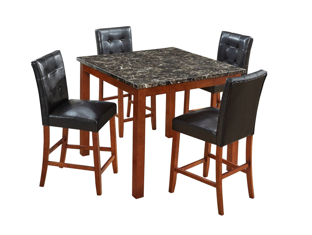 English Elm Beautiful 5pc Counter Height Dining Set with Square Table and Faux Leather Upholstered Chairs, Modern Chic Design Brown 46.25 L x 46.25 W x 14 H ESFTID594-5PC-SHB