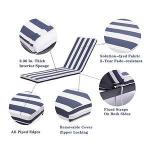 English Elm 2PCS 75" Chaise Lounge Cushion Set Blue White Stripes - Removable Zipper Covers, Straps, Indoor Outdoor Comfort W41940599