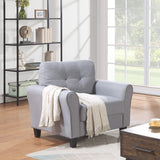 English Elm Modern Living Room Sofa Set Linen Upholstered Couch Furniture For Home Or Office ,Light Grey-Blue,(1+3-Seat,Old Sku:Sg000371Aaa)