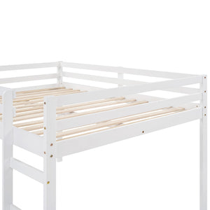 English Elm Loft Bed with Built in Slide Solid Pine Full Size Frame for Kids Playroom WF286242AAK