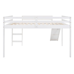 English Elm Loft Bed with Built in Slide Solid Pine Full Size Frame for Kids Playroom WF286242AAK