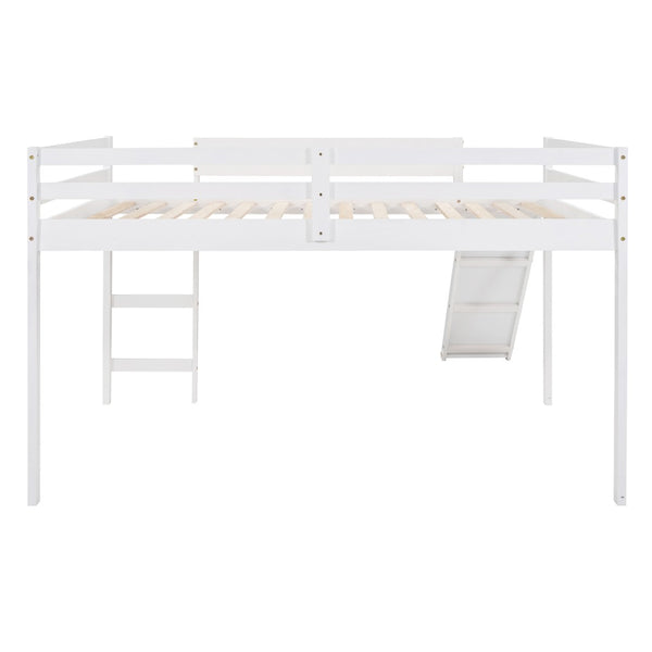 English Elm Loft Bed with Built in Slide Solid Pine Full Size Frame for Kids Playroom WF286242AAK