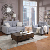 English Elm Modern Living Room Sofa Set Linen Upholstered Couch Furniture For Home Or Office ,Light Grey-Blue,(1+2 Seat,Old Sku:Sg000365Aaa)