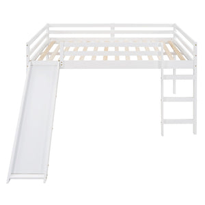 English Elm Loft Bed with Built in Slide Solid Pine Full Size Frame for Kids Playroom WF286242AAK