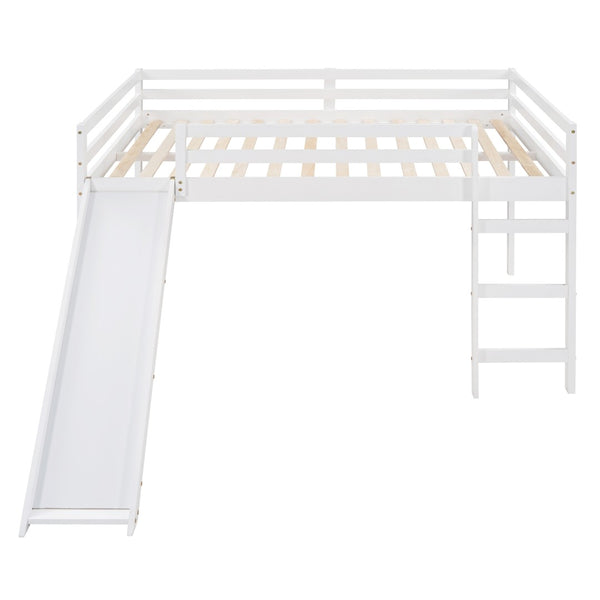 English Elm Loft Bed with Built in Slide Solid Pine Full Size Frame for Kids Playroom WF286242AAK